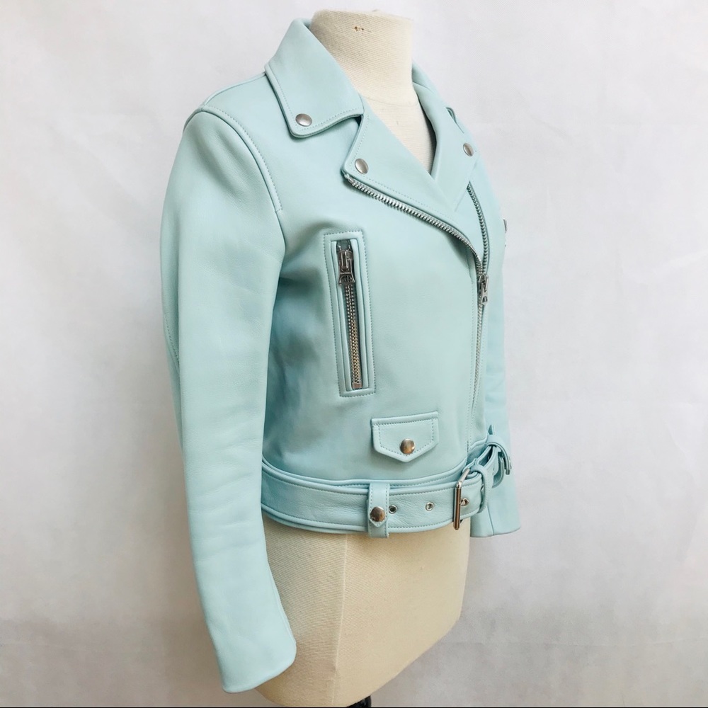 ACNE STUDIOS Mock Leather Jacket In Blue Size 2 - Picture 3 of 13